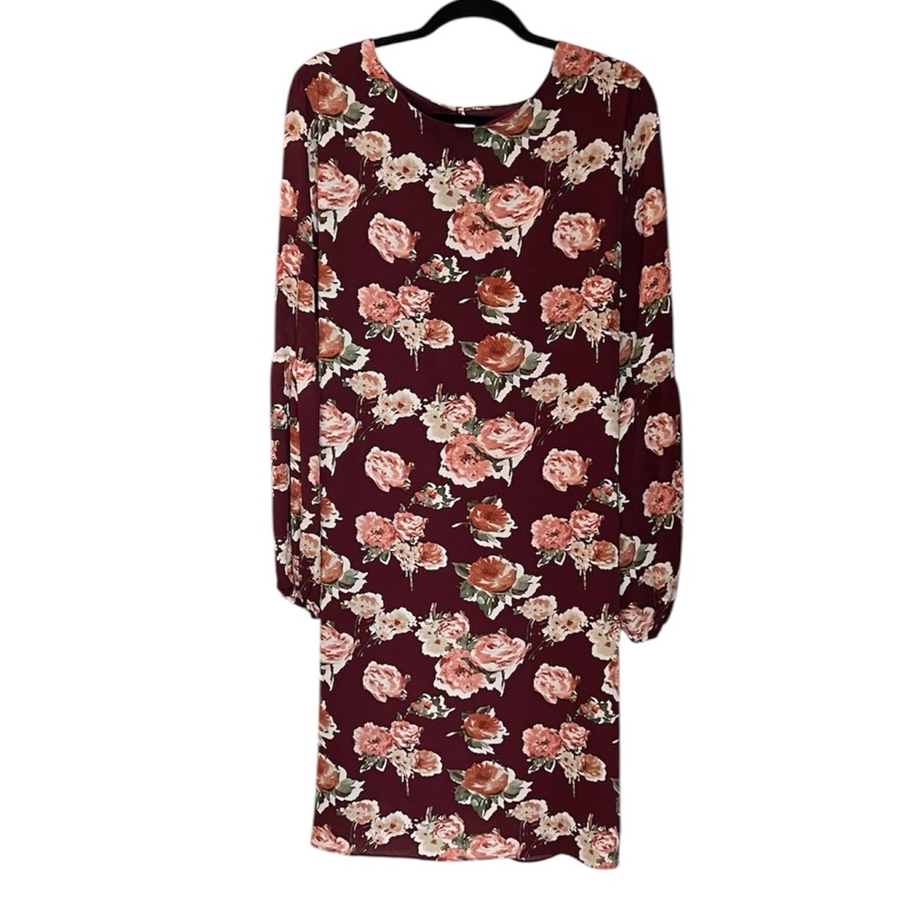 Floral Long Sleeve Dress in Burgundy. NWOT.